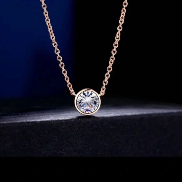 Classic 1 Carat Round CZ Layering Necklace Rose Gold, Silver, Gold - Picture 4 of 13